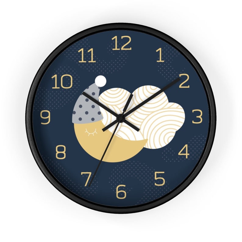 Wall Clock Baby Navy and Gold Nursery Wall Clock Sleeping Etsy