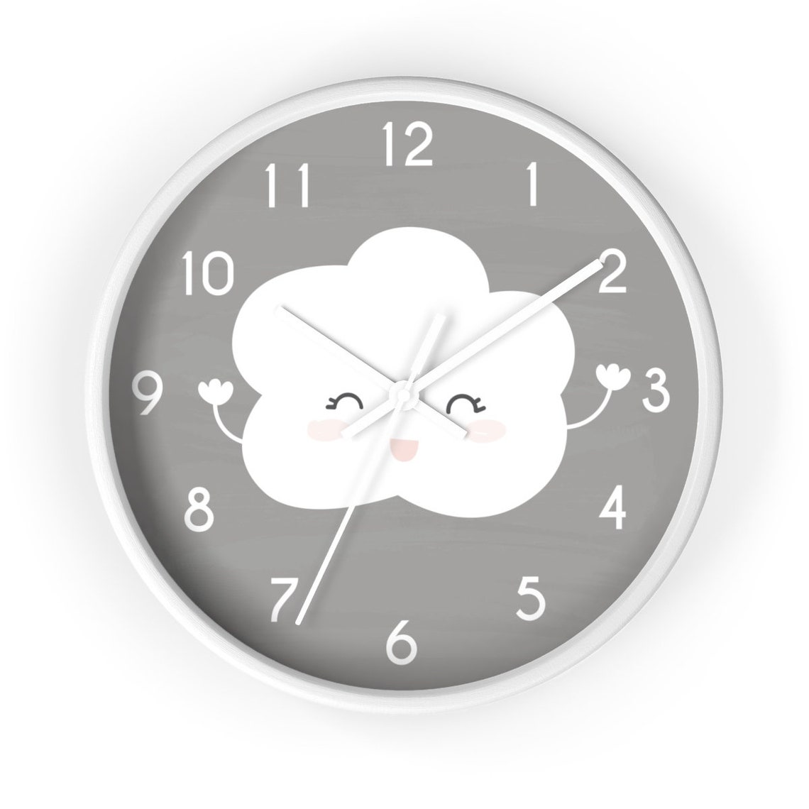 Happy Cloud Wall Clock Design Grey Nursery Wall Clock Etsy