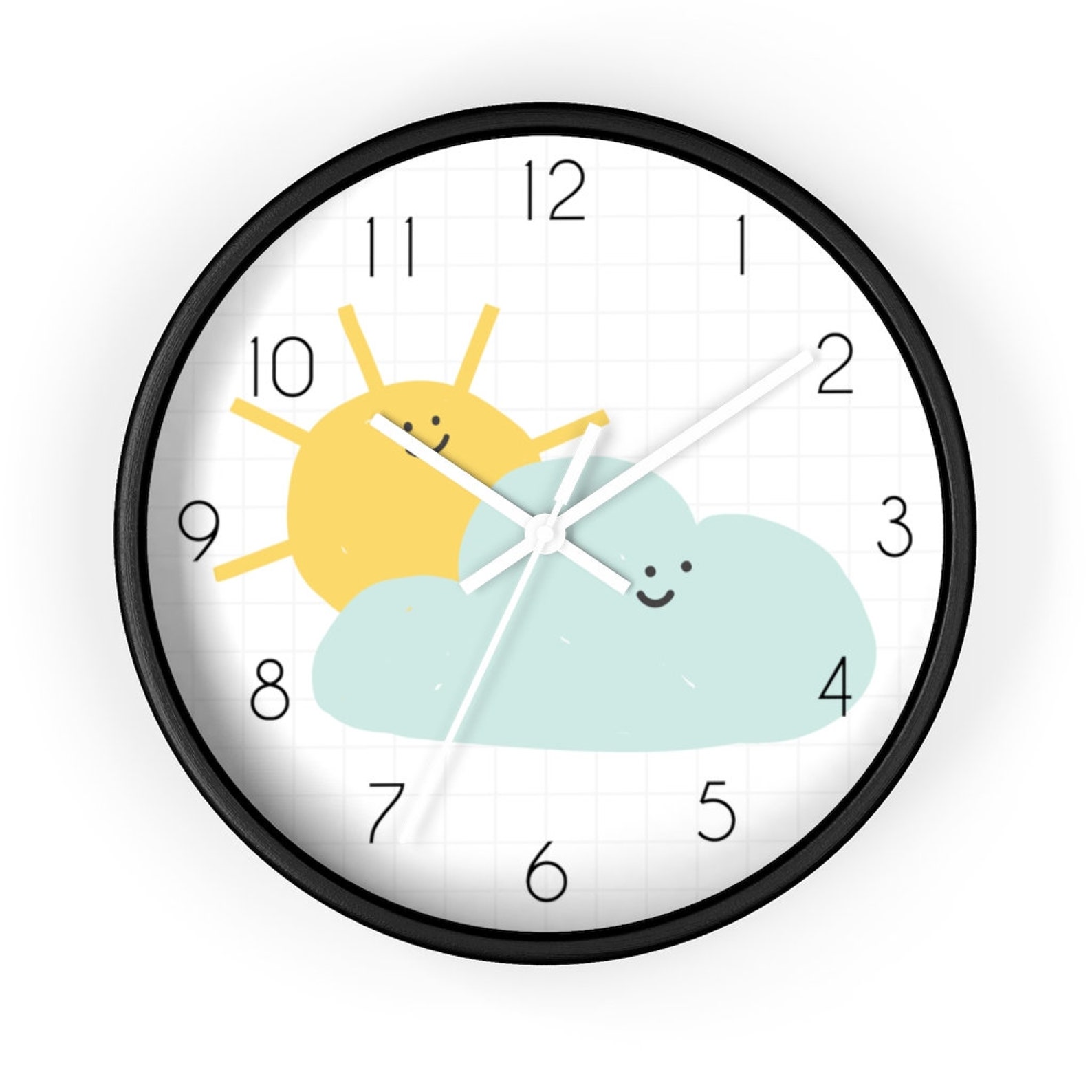 Kids Wall Clock Cute Sun and Cloud Wall Clock Nursery Clock Etsy UK