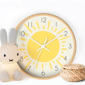 Sun Wall Clock: Silent Nursery Decor, Boho Kids Clock
