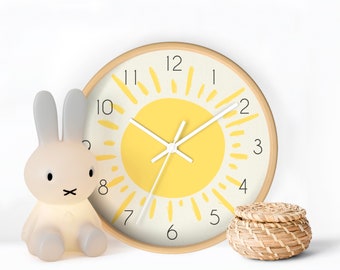Sun Wall Clock: Silent Nursery Decor, Boho Kids Clock