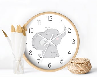 Cute Elephant Nursery Wall Clock, Clock Wall Kids, Grey Elephant Design Wall Clock, Nursery Wall Decor