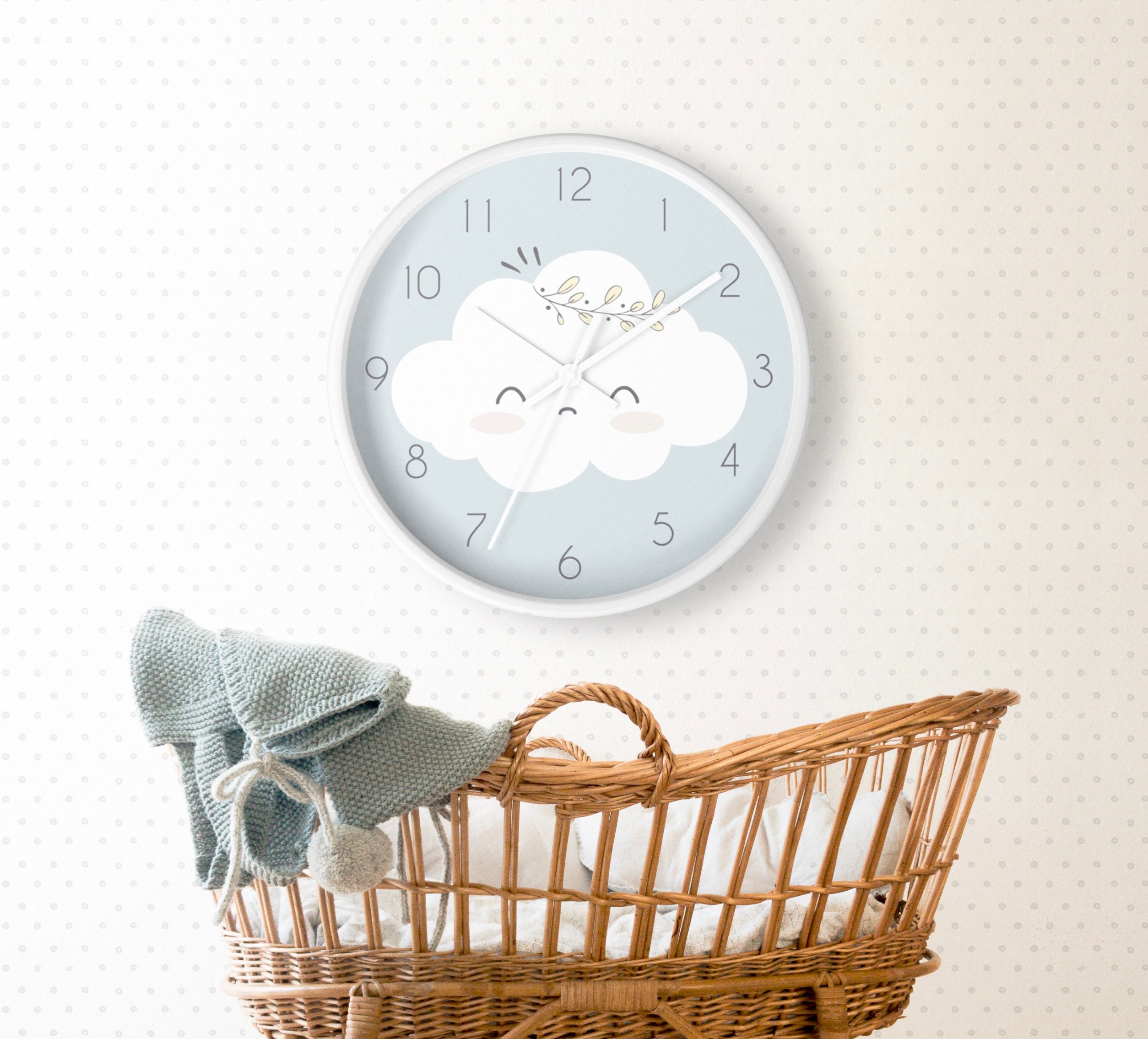 Cute Cloud Nursery Wall Clock Baby Boy Decorative Clock Etsy