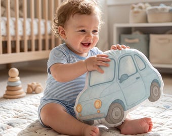 Babykamerkussen in vintage autostijl, Italiaanse kinderdecoratie, zacht en comfortabel kussen, babycadeau in Italiaanse stijl