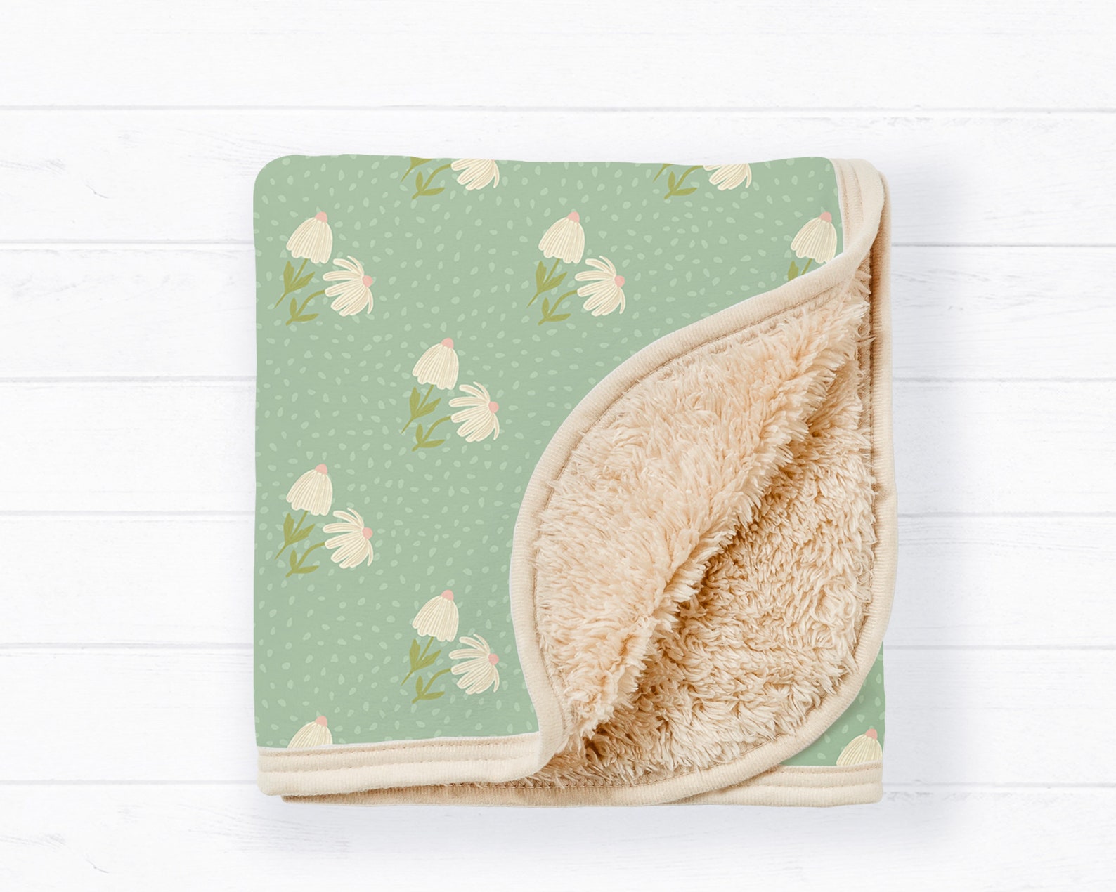 Sage Green Baby Blanket Retro Little Flowers Sherpa Fleece Etsy