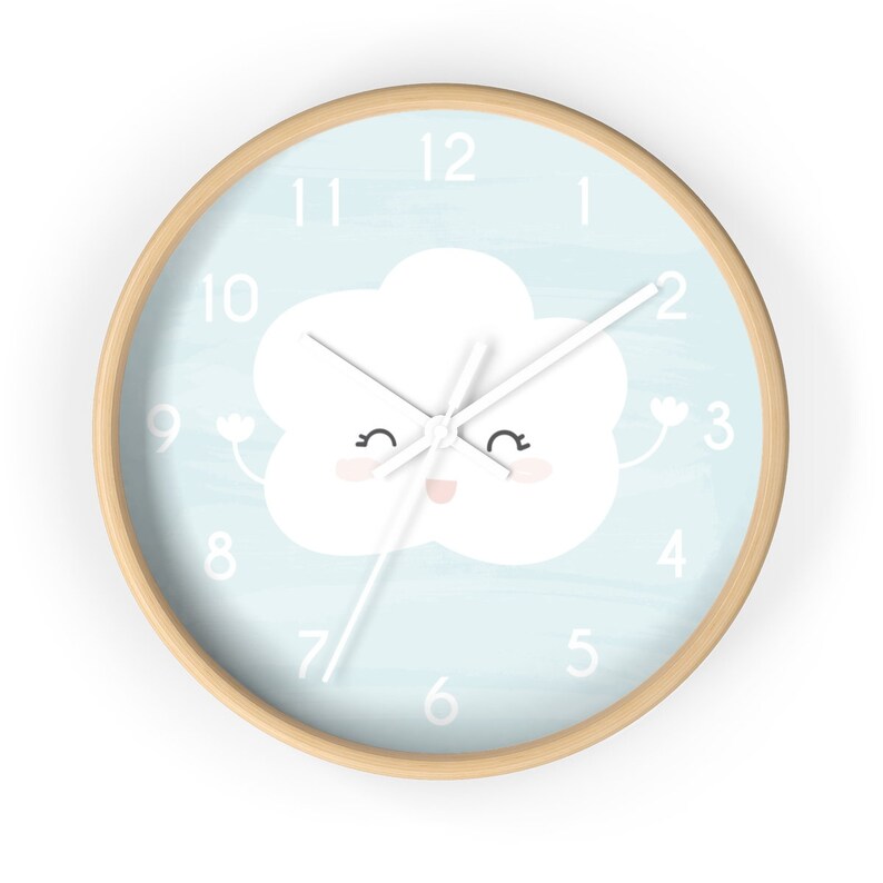 Aqua Nursery Wall Clock Happy Cloud Design Clock Wall Kids Etsy España