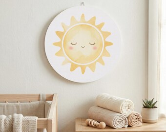 Panneau en bois minimaliste à accrocher au mur pour chambre de bébé en bois Sun | Déco neutre pour chambre de bébé
