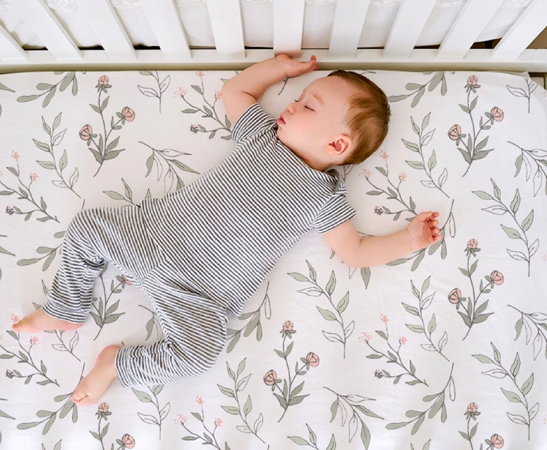 Farmhouse Crib Sheets Baby Bedding Retro Hand Drawn Floral Etsy