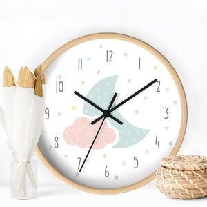 Moon And Cloud Baby Wall Clock, Kids decorative Clock, Nursery clock wall, Modern Wall clock