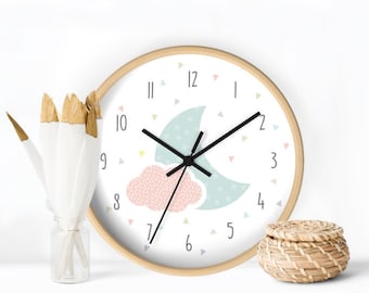 Moon And Cloud Baby Wall Clock, Kids decorative Clock, Nursery clock wall, Modern Wall clock