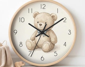 Horloge silencieuse ours en peluche, décoration murale calme pour chambre de bébé