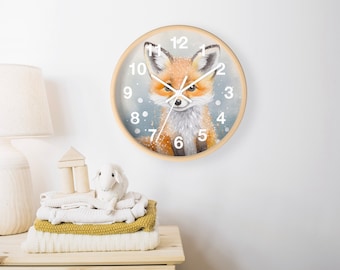 Cute Baby Fox Nursery Wall Clock, Woodland Animal Decor, Kids Room Wall Art, Playful Fox Siblings, Gender Neutral Nursery Clock
