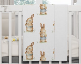 Cute Little Bunny Fleece Baby Blanket, Neutral Tones Baby Bedding, Newborn gift, Watercolor Bunny Blanket for Babies