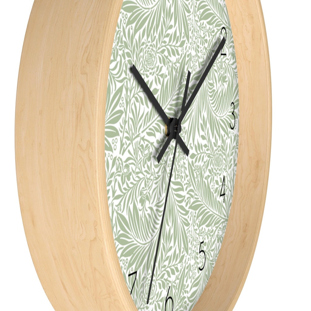 Botanical Clock, Sage Green Wall Clock, Minimalist Clock Wall