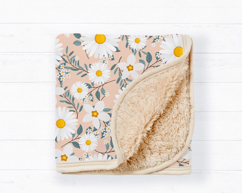 Infant Sherpa Blanket Daisy Floral Blanket Baby Girl Blush Etsy