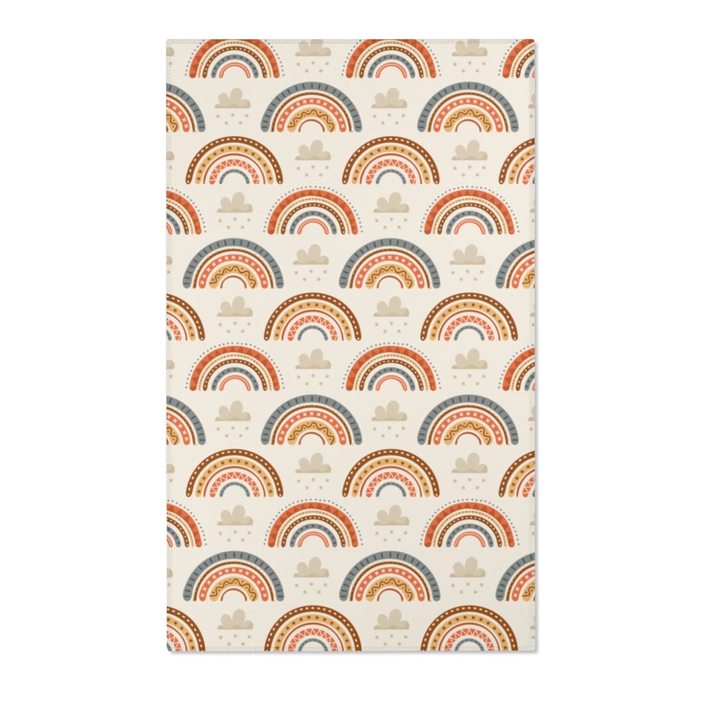 Rainbow Rugs Earth Tones Nursery Mat Boho Carpet Rainbow Etsy