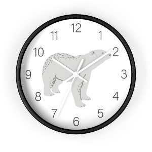 Diseño de reloj de pared de oso polar, reloj de pared para niños, reloj de diseño minimalista para niños, decoración de pared de habitación para niños, decoración moderna de guardería, diseño de oso polar imagen 6