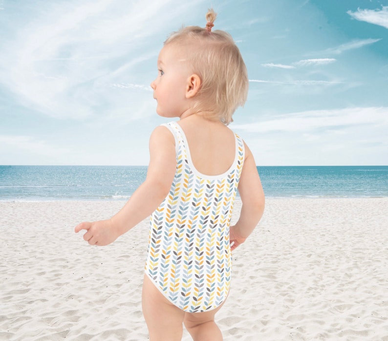 Scandinavian Print Kids Swimsuit Girls Beachwear Swimsuits toddler Blue Yellow Geometric Design Swimsuit