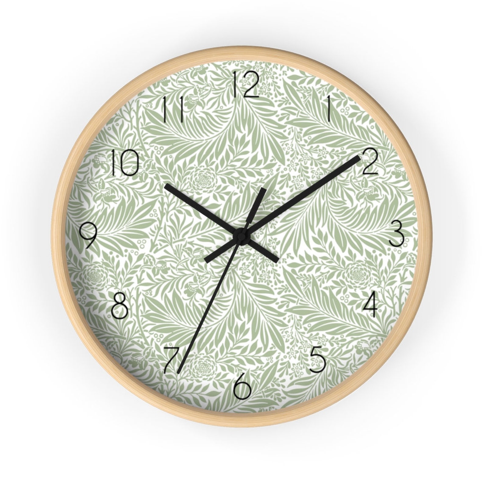 Botanical Clock Sage Green Wall Clock Minimalist Clock Wall Etsy