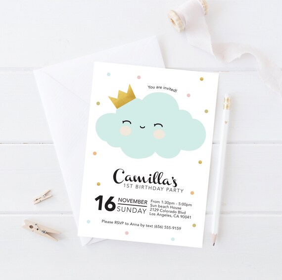 cloud invite kids birthday party invitation kids babies printable invite cloud party invite first birthday invite printable b6 bday kids birthday party invites