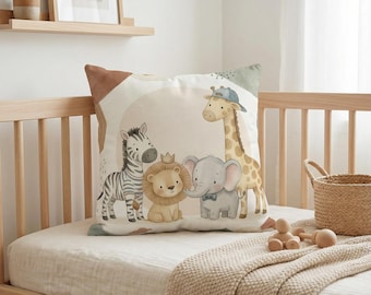 Taie d'oreiller pour chambre d'enfant animaux de safari, décoration de literie pour bébé tons chauds