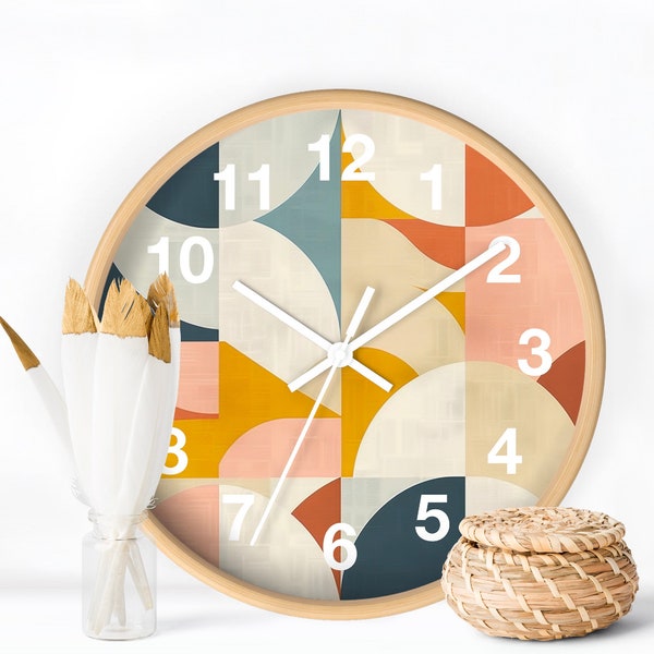 Mid Century Wall Clock, Geometric Design, Modern Abstract Clock Home Decor, Large Decorative Wooden Clock