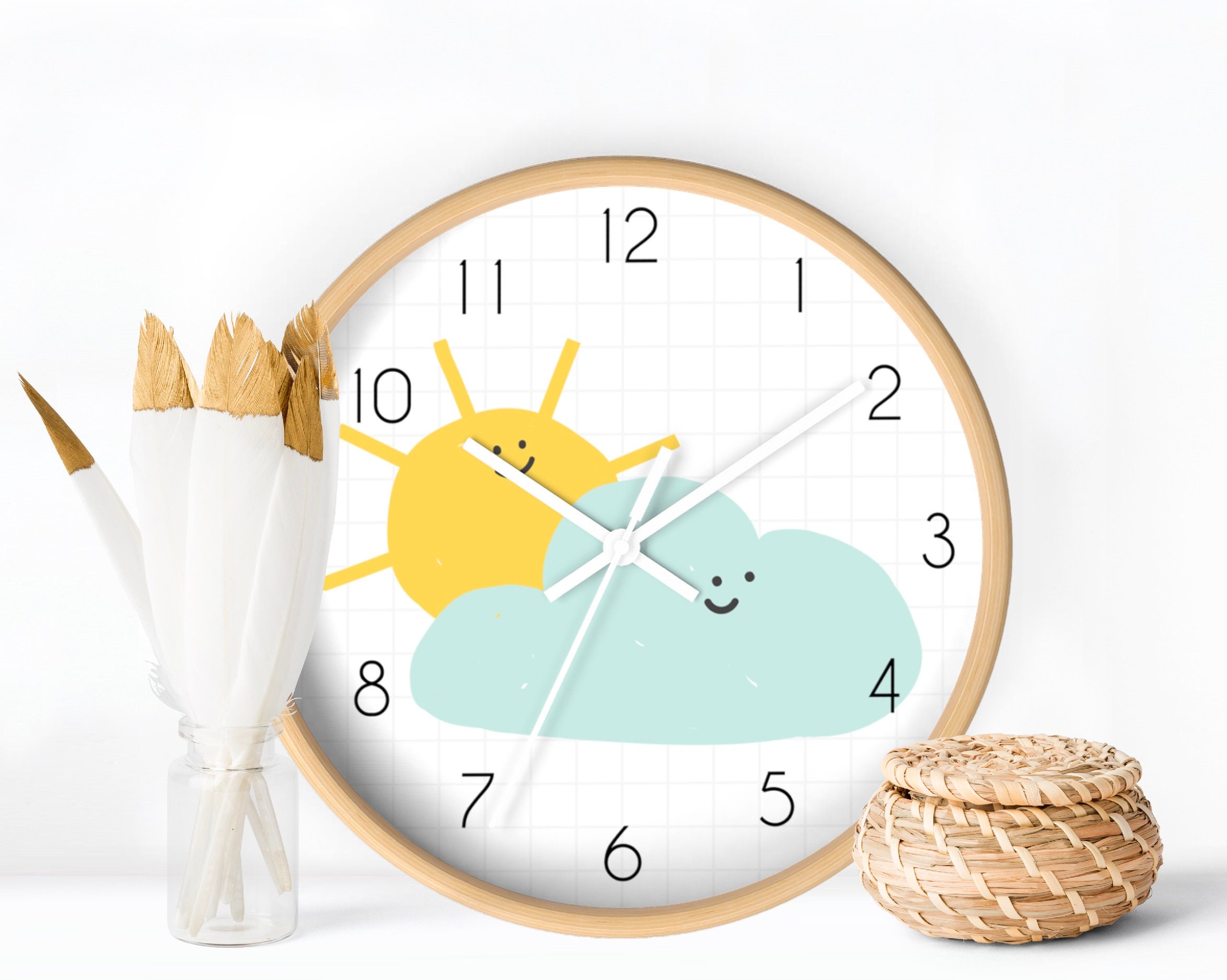 Kids Wall Clock Cute Sun and Cloud Wall Clock Nursery Clock Etsy UK