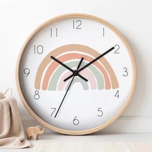 Rainbow Nursery Clock: Silent Wooden Wall Decor