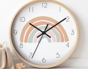 Rainbow Nursery Clock: Silent Wooden Wall Decor