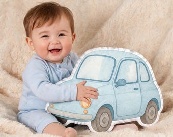 Vintage Car Nursery Pillow, Italian Kids Decor, Plush Comfort Cushion, Italian Cottagecore Baby Gift