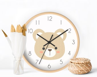 Baby Bear Wall clock, Nursery Clock Wall, New Baby Gift, Wooden Wall Clock, Nursery Wall Decor