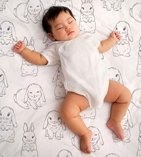 Cute Bunny Crib Sheet Monochrome Nursery Bedding Minimalist Etsy