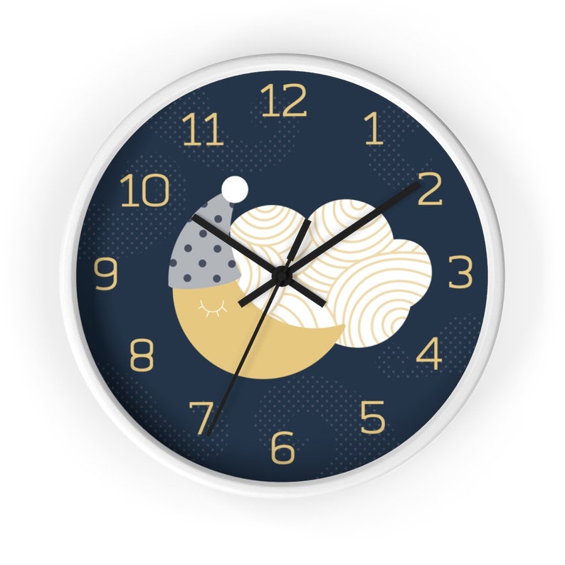 Wall Clock Baby Navy and Gold Nursery Wall Clock Sleeping Etsy