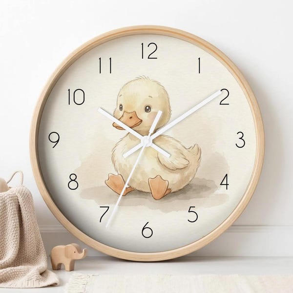 Baby Duck Calm Nursery Wall Clock | Silent Newborn Clock