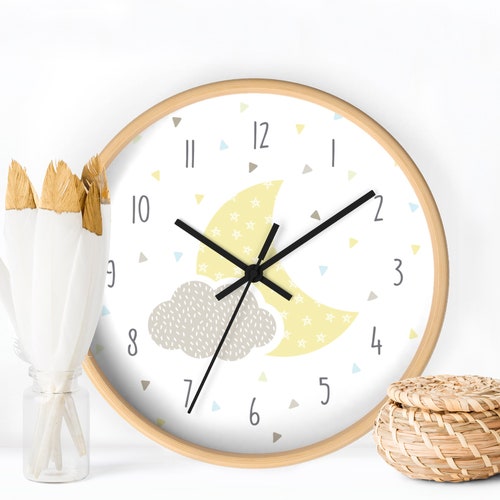 Clock Wall Nursery Wall Clock Cloud and Moon Design Clock Etsy