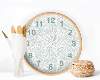 Retro Branches Sage Wall Clock, Minimalist Wall Clock, Decorative Silent Clock, Botanical Clock