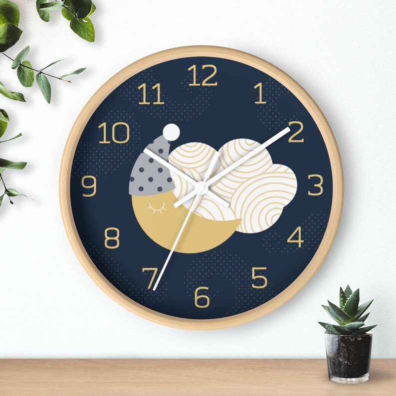 Wall Clock Baby Navy and Gold Nursery Wall Clock Sleeping Etsy
