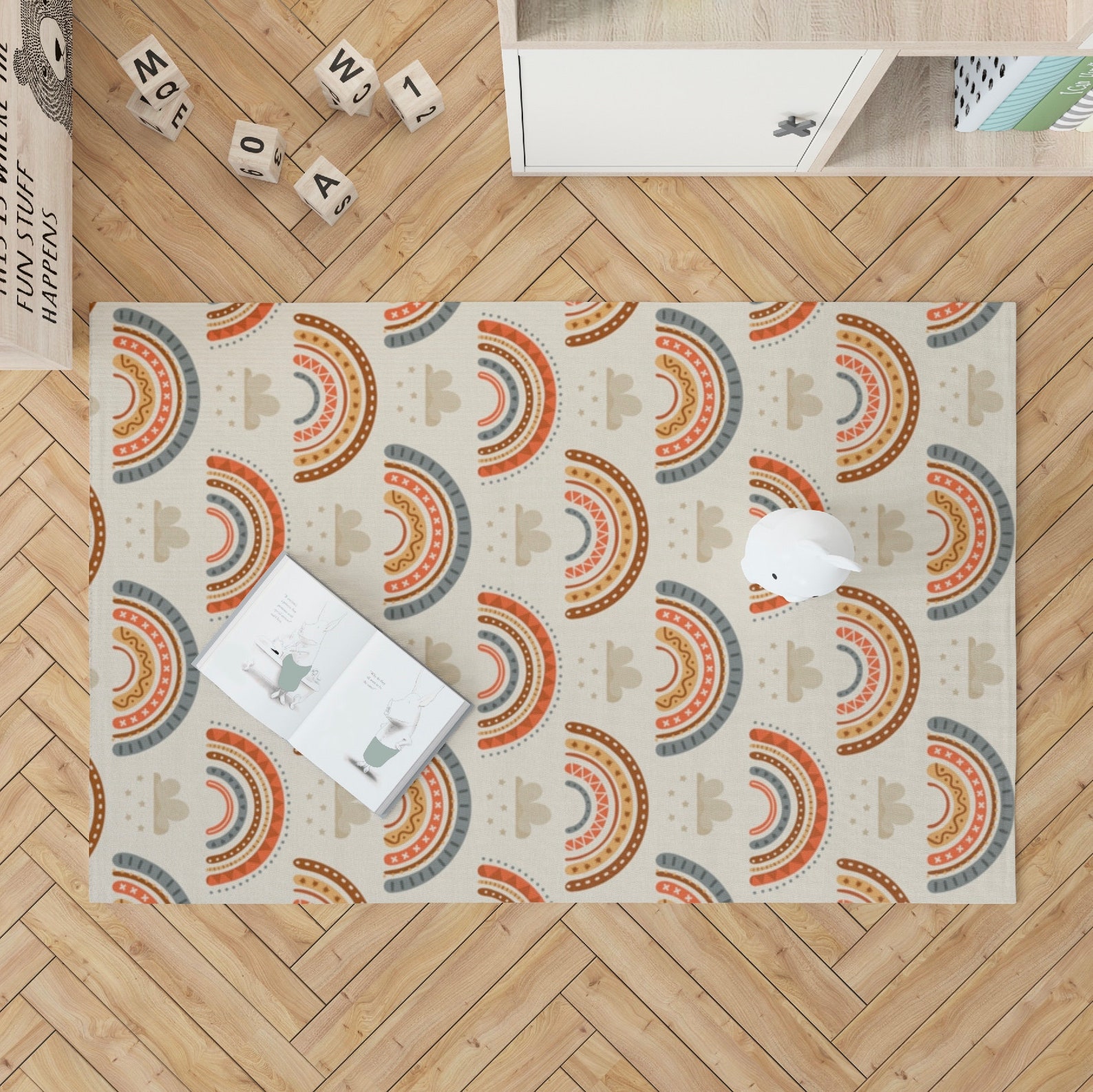 Rainbow Rugs Earth Tones Nursery Mat Boho Carpet Rainbow Etsy