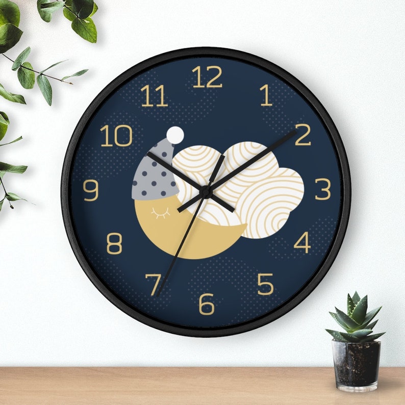 Wall Clock Baby Navy and Gold Nursery Wall Clock Sleeping Etsy