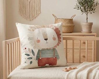 Taie d'oreiller pour chambre de bébé Lion, oreiller carré pour chambre d'enfant | Linge de lit bébé Calm
