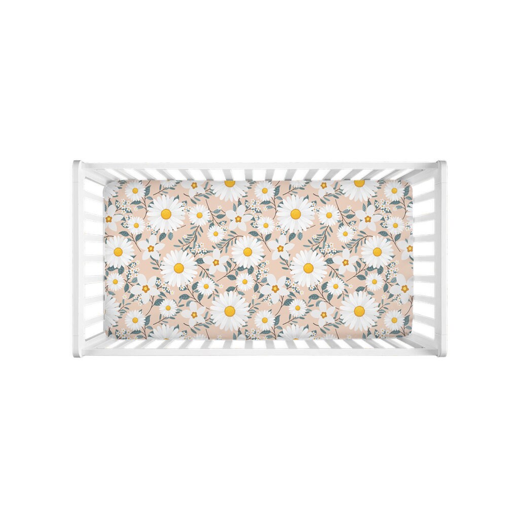 Fitted Crib Sheet Baby Crib Sheet Daisy Flowers Design Baby Etsy