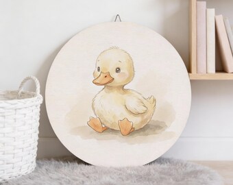 Panneau en bois bébé canard scandinave rétro | Décoration murale minimaliste pour chambre de bébé
