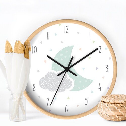 Moon and Cloud Baby Wall Clock Kids Decorative Clock Nursery Etsy