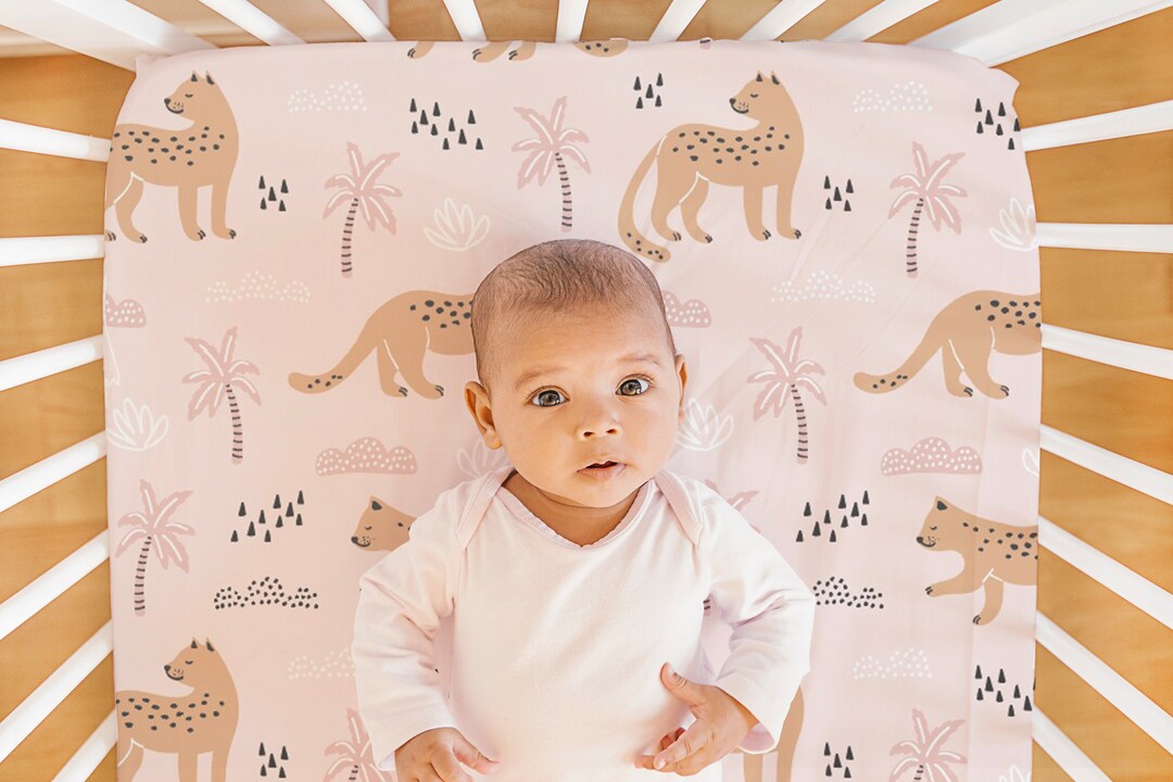 Blush Leopard Crib Sheet for Baby Girls Scandinavian Baby Etsy