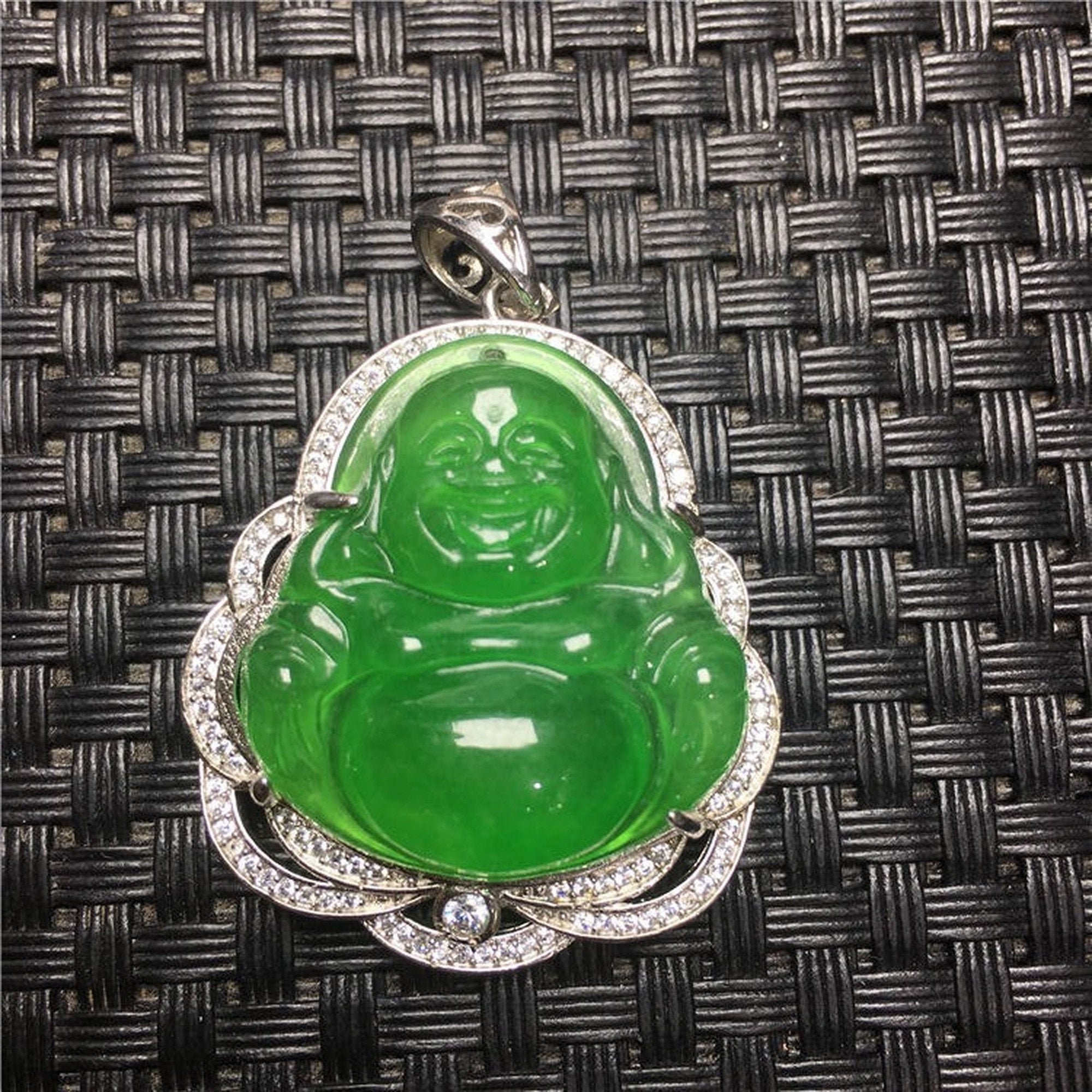 Authentic Green Jade Laughing Buddha Pendant Micro Pave 14k | Etsy