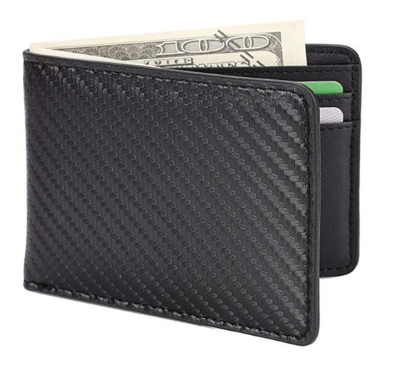 Funda delgada de tarjeta de crédito de Cuero Real-Bolsillo Frontal Billetera Dinero Clip-Rfid