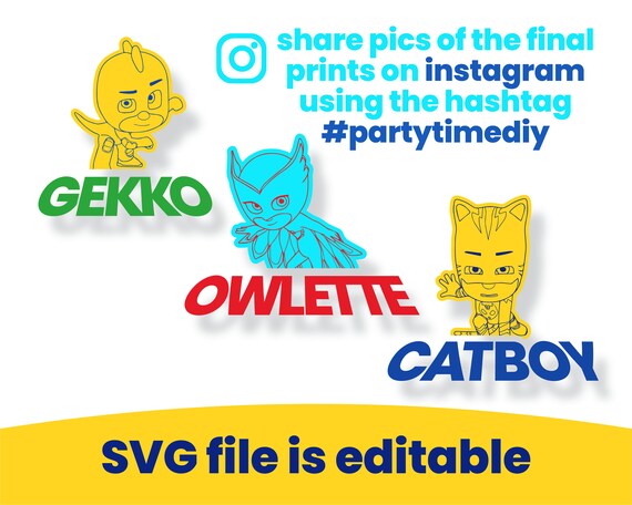 Download Free Instant Download Svg Pj Masks Cat Boy Gekko Owlette For Etsy SVG Cut Files