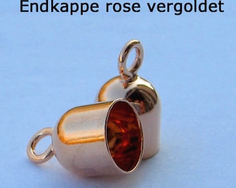 Endkappen Ø 4,1mm innen 925 Silber rosevergoldet 2 Stück Kappen für Leder Kautschuk