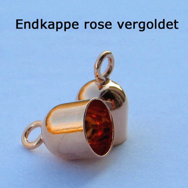 Endkappen Ø 4,1mm innen 925 Silber rosevergoldet 2 Stück Kappen für Leder Kautschuk