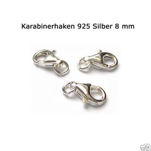 3 carabiner hooks 8 mm 925 sterling silver